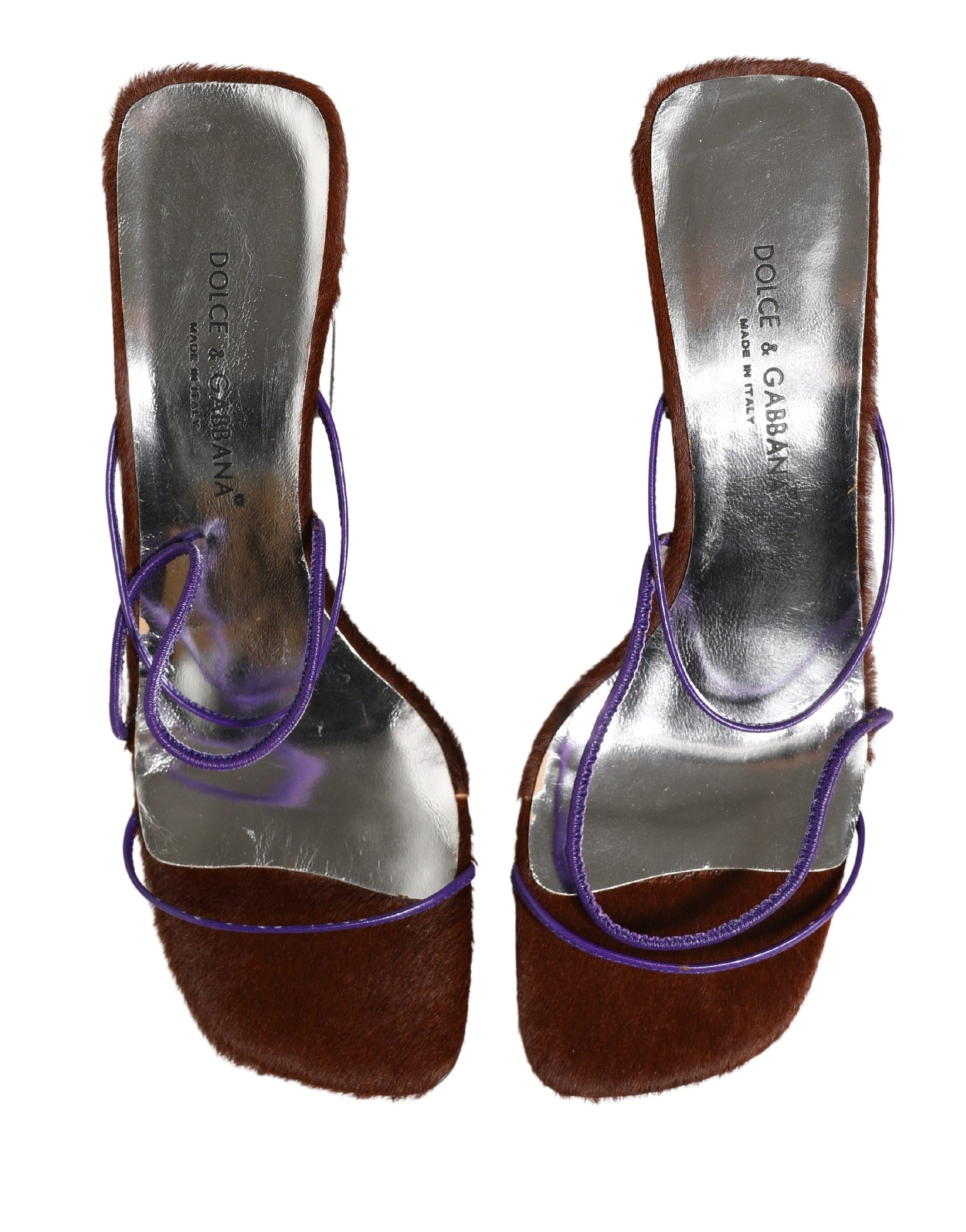 Dolce &amp; Gabbana Silver Block Heels Slip On Sandals Shoes
