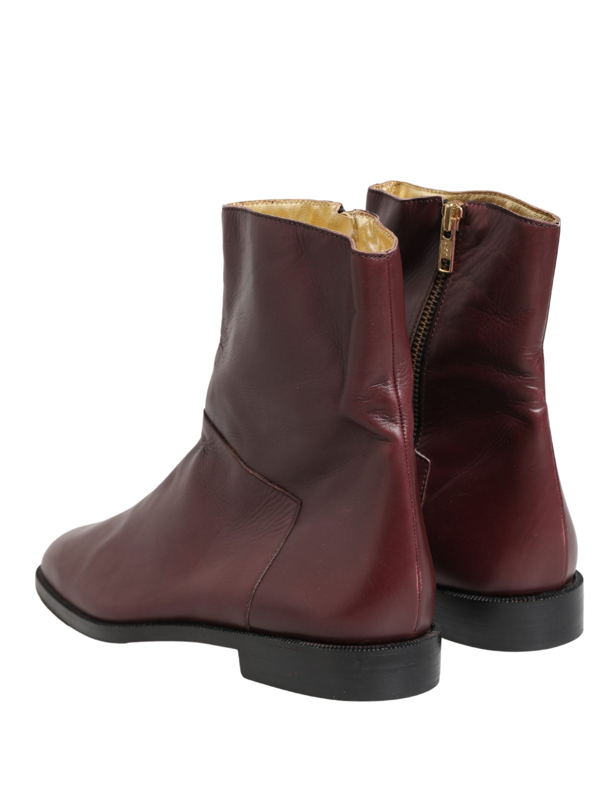 Dolce &amp; Gabbana Maroon Leather Flats Biker Ankle Boots Shoes