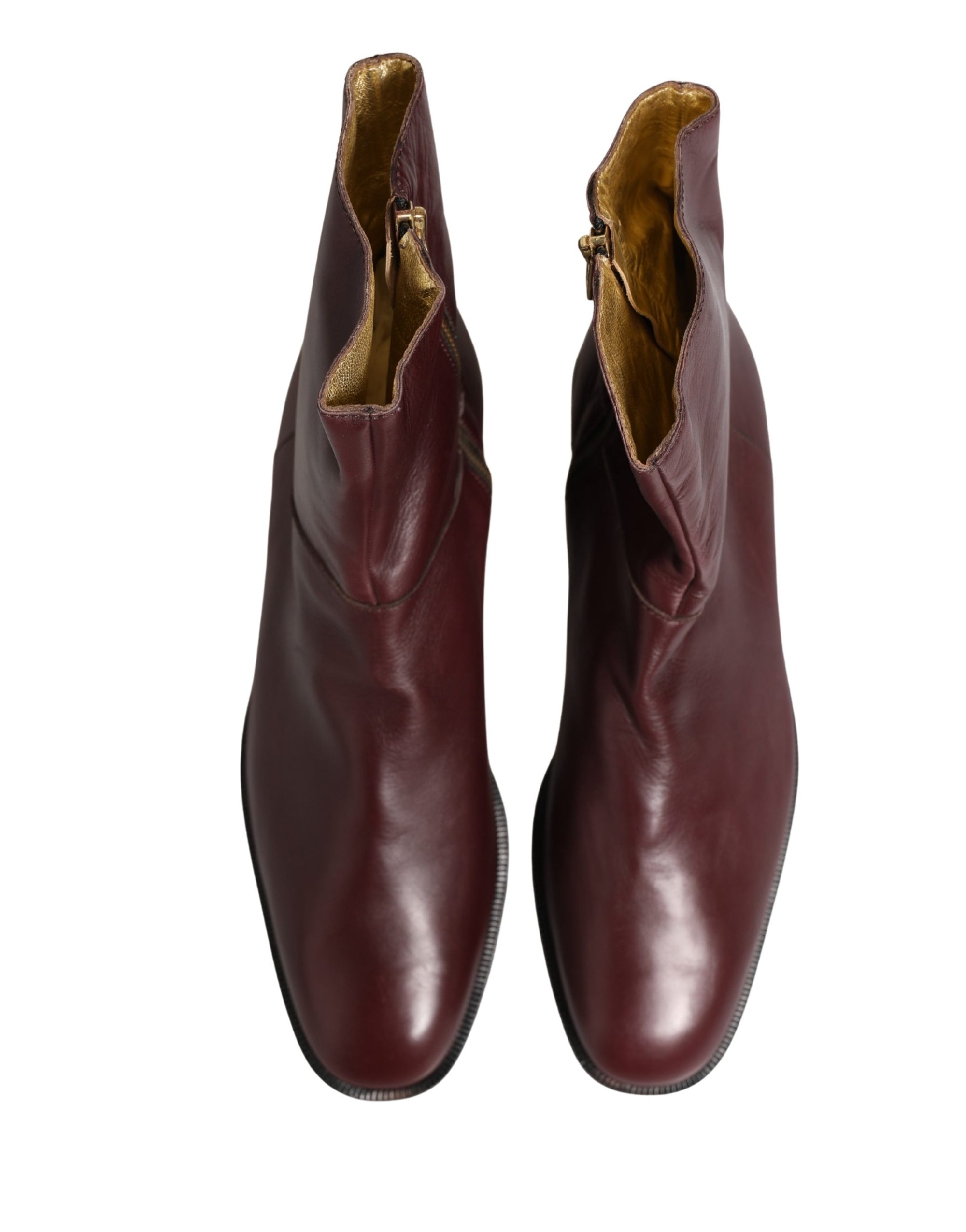 Dolce &amp; Gabbana Maroon Leather Flats Biker Ankle Boots Shoes
