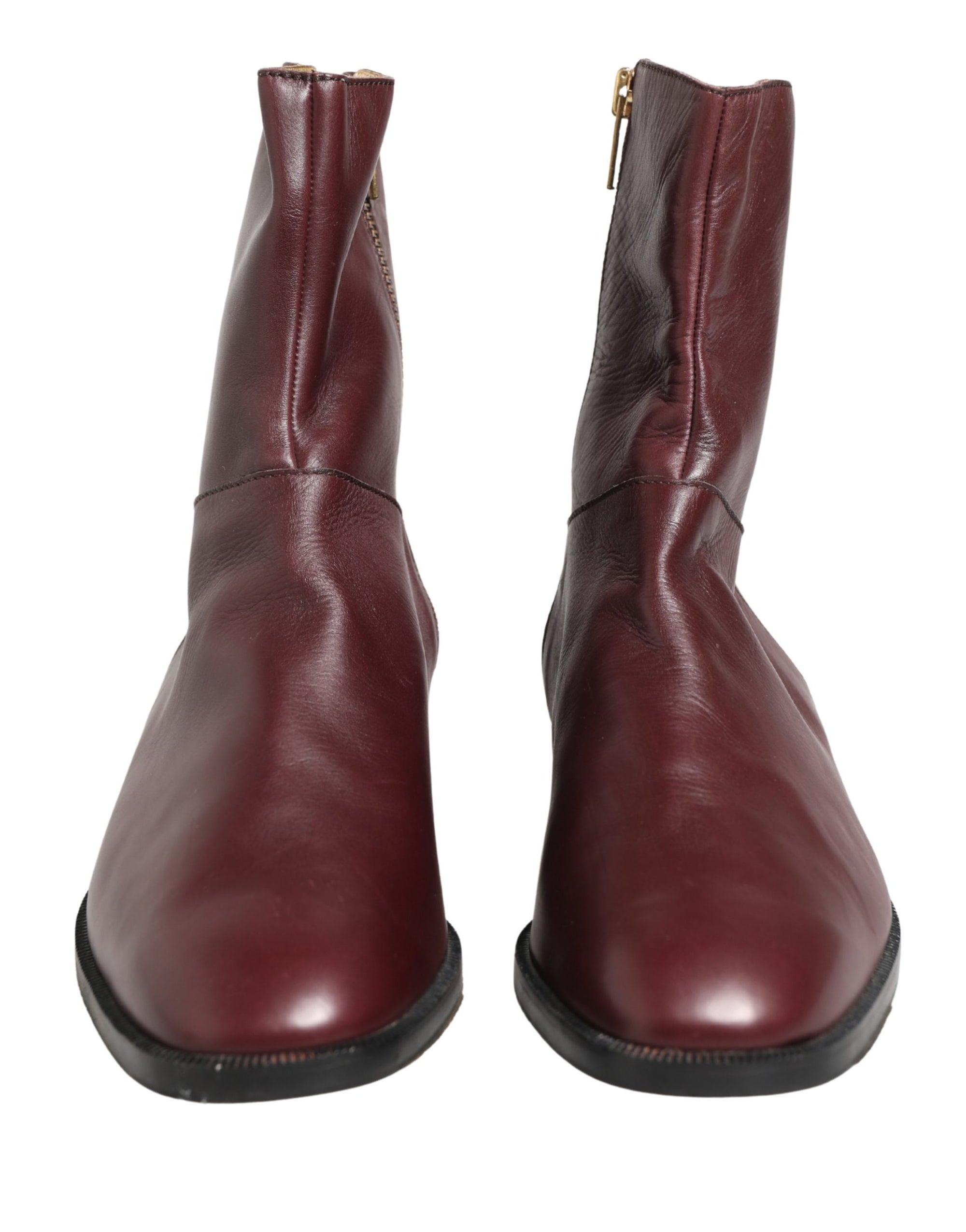 Dolce &amp; Gabbana Maroon Leather Flats Biker Ankle Boots Shoes