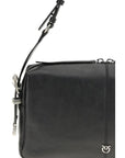 PINKO Black Calf Leather Bos Taurus Shoulder Bag