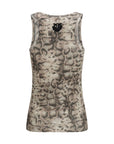 PINKO Beige Cotton Sleeveles T-Shirt