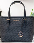 Michael Kors XS Carry All Jet Set Travel Womens Tote (BLACK SIG/GOLD)