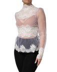 Dolce & Gabbana White Nylon Lace Tulle Sheer Long Sleeve Top