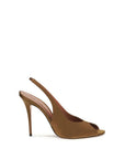 Amina Muaddi Brown Silk Stiletto Heel Sandals