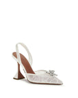Amina Muaddi White Cotton Stiletto Heel Sandals