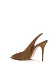Amina Muaddi Brown Silk Stiletto Heel Sandals