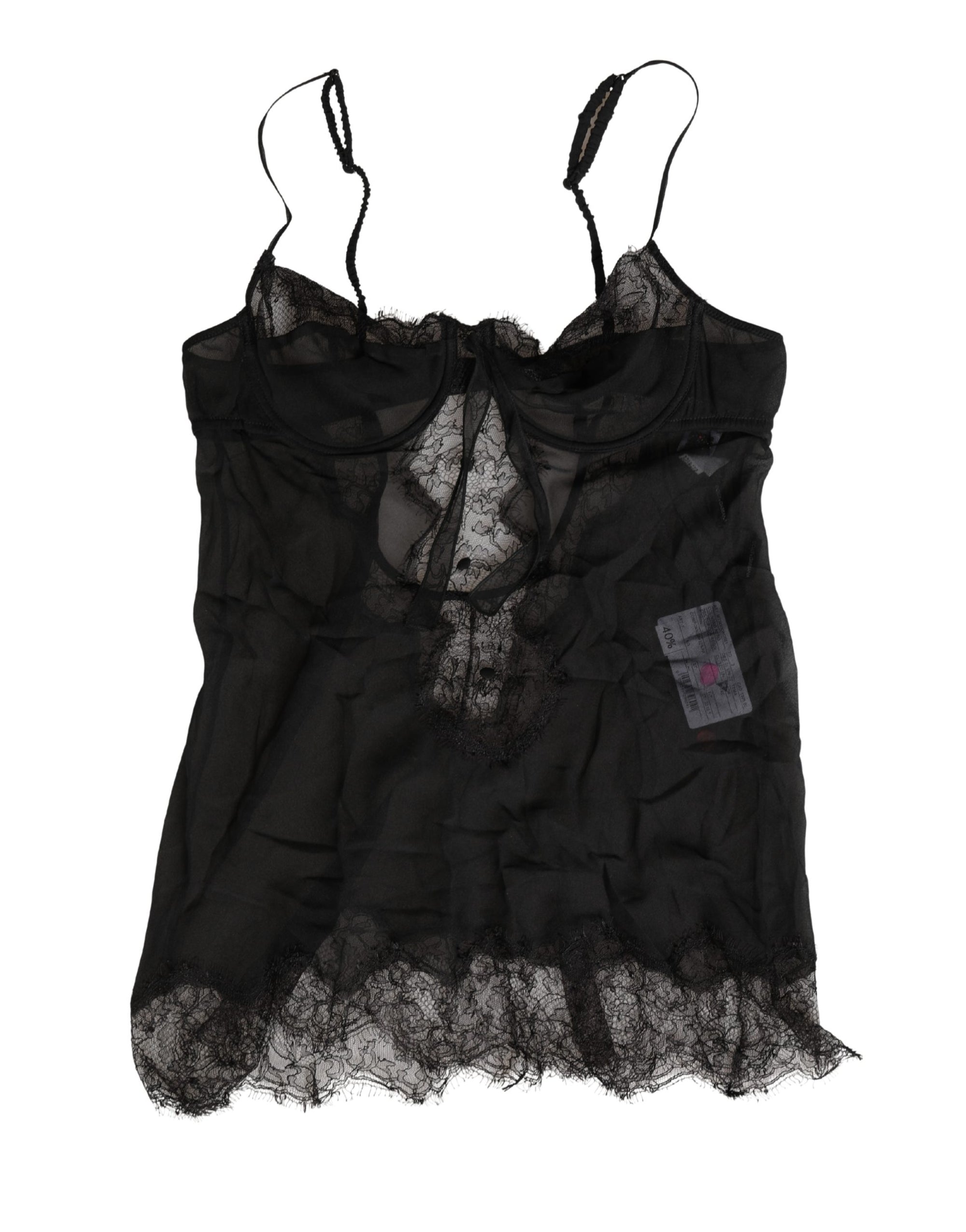 Dolce &amp; Gabbana Black Silk Lace Lingerie Chemise Top Underwear