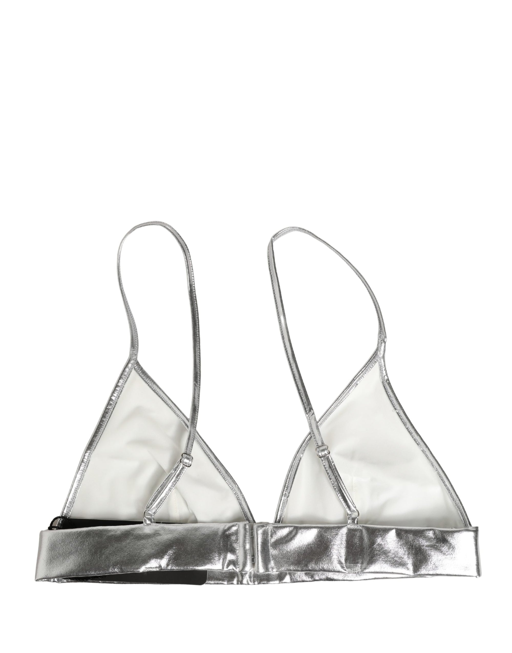 Dolce &amp; Gabbana Metallic Silver Sleeveless Bustier Cropped Top