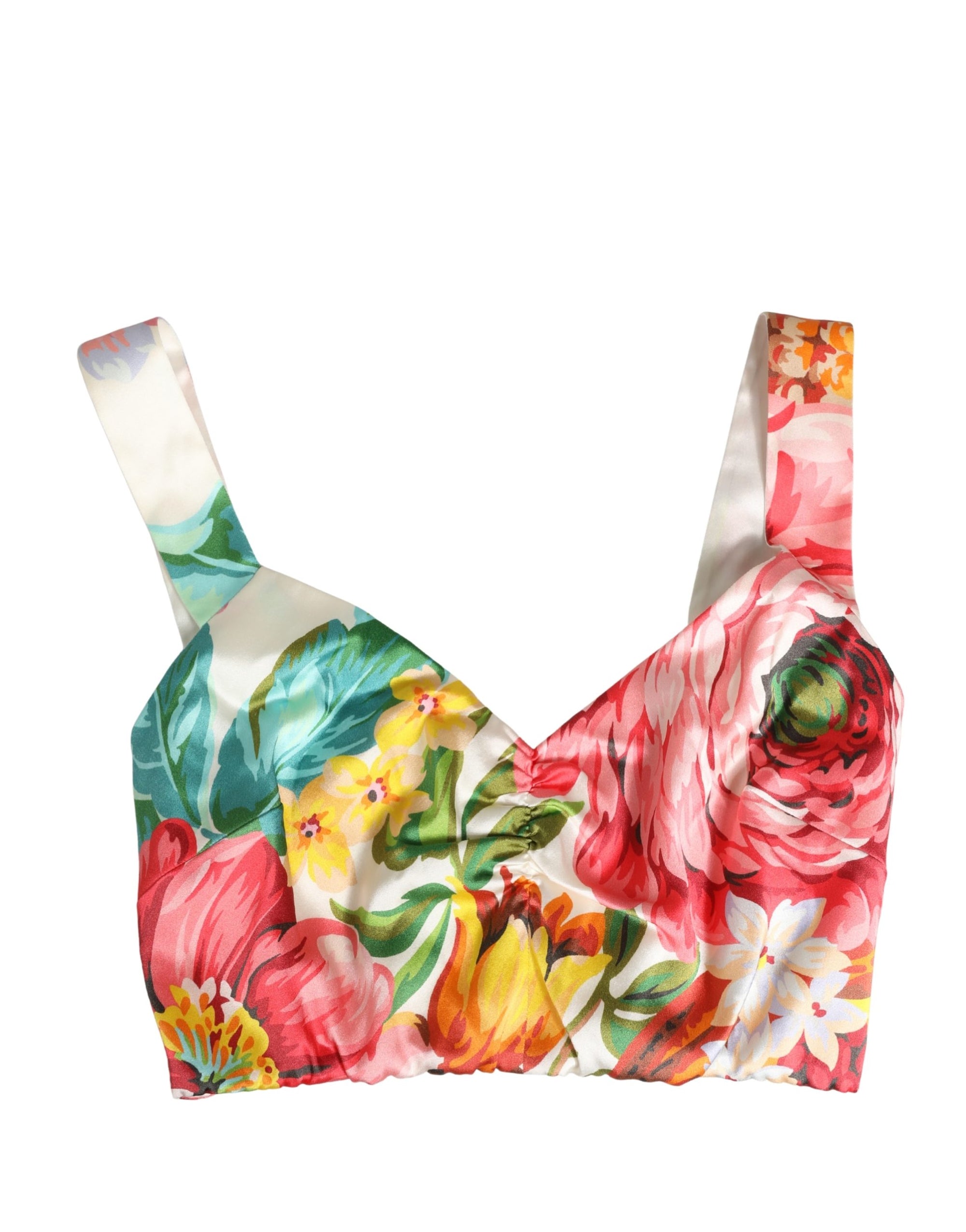 Dolce &amp; Gabbana Multicolor Floral Print Silk Cropped Bustier Top