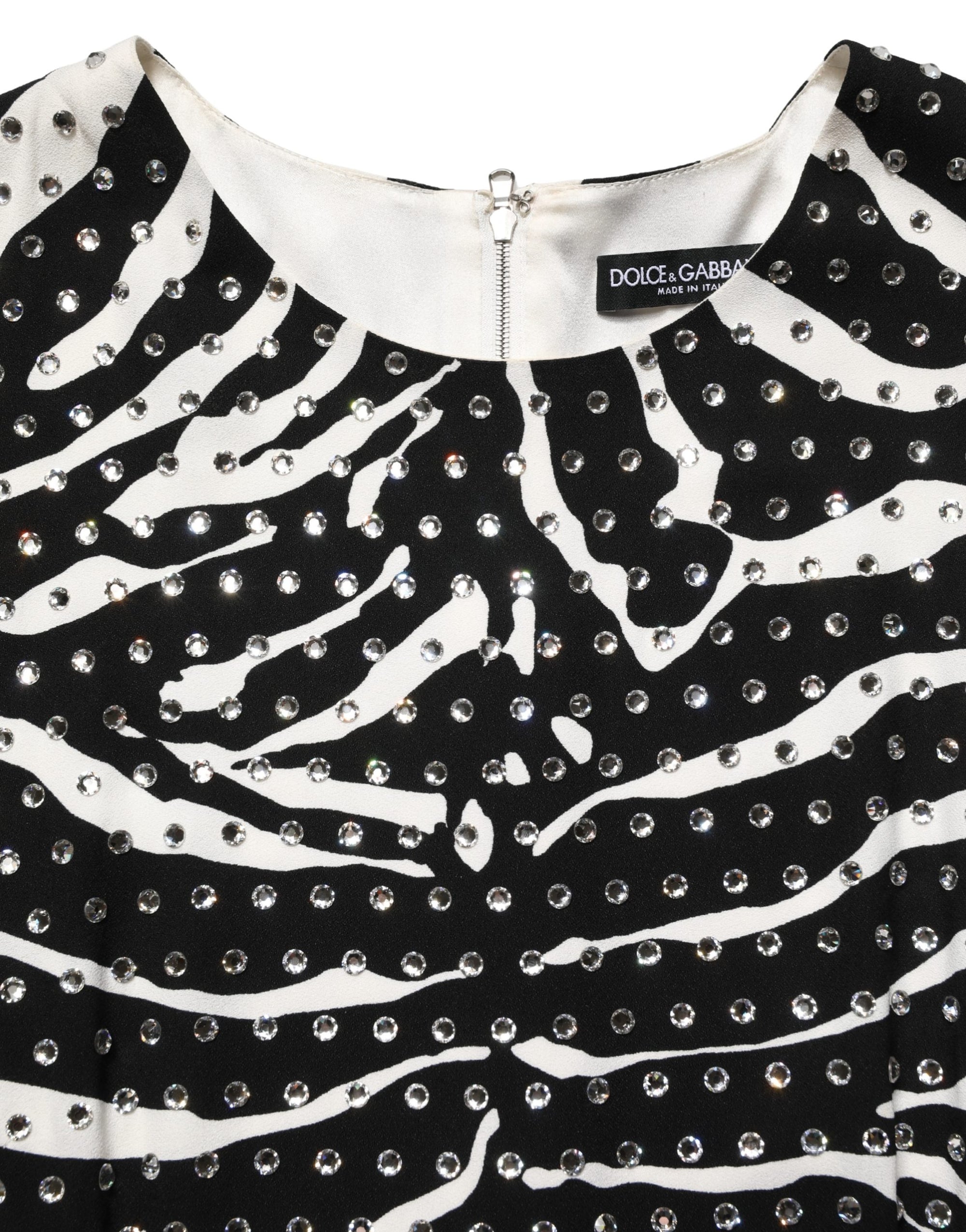 Dolce &amp; Gabbana Black White Zebra Rhinestones Mini Dress
