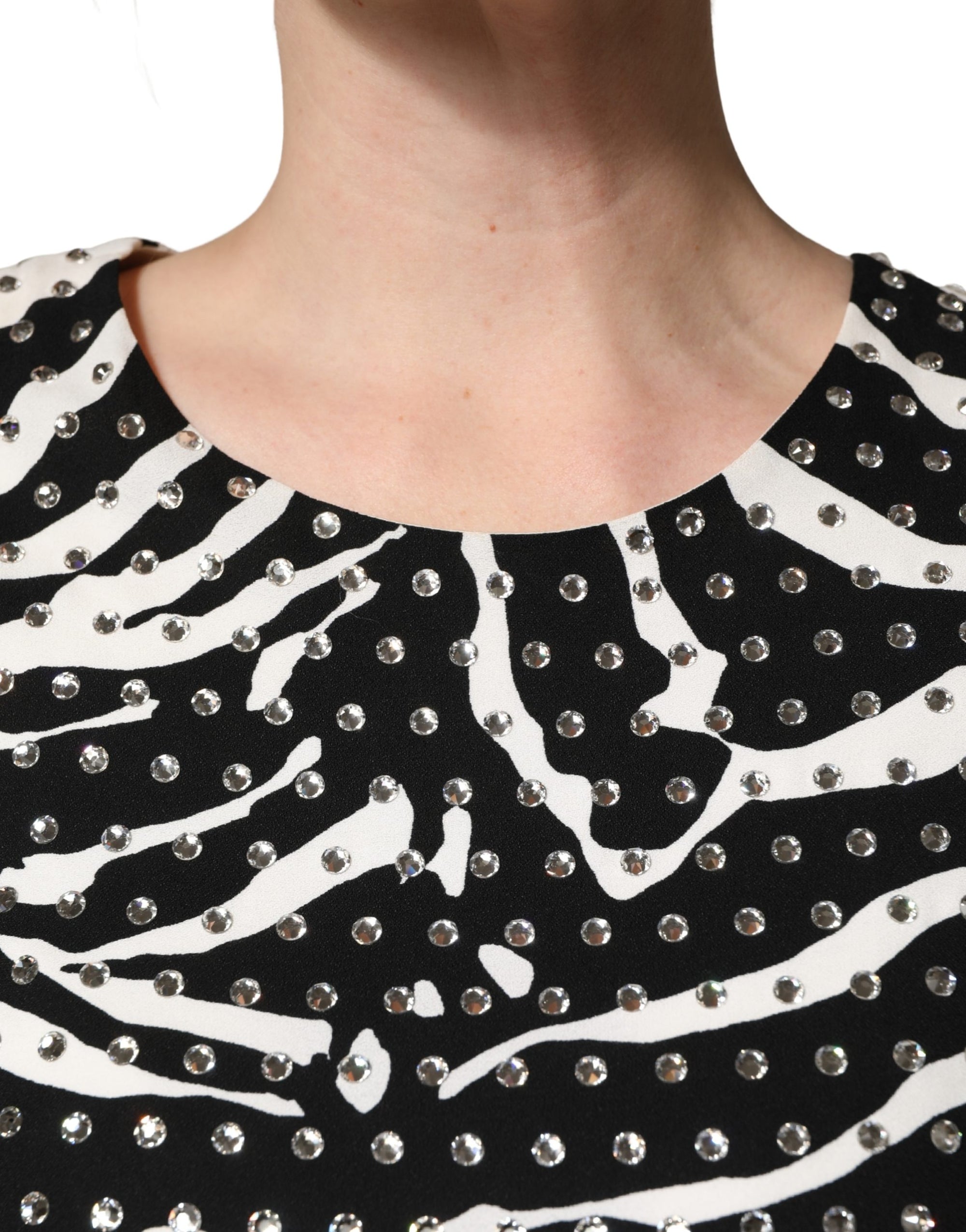 Dolce &amp; Gabbana Black White Zebra Rhinestones Mini Dress