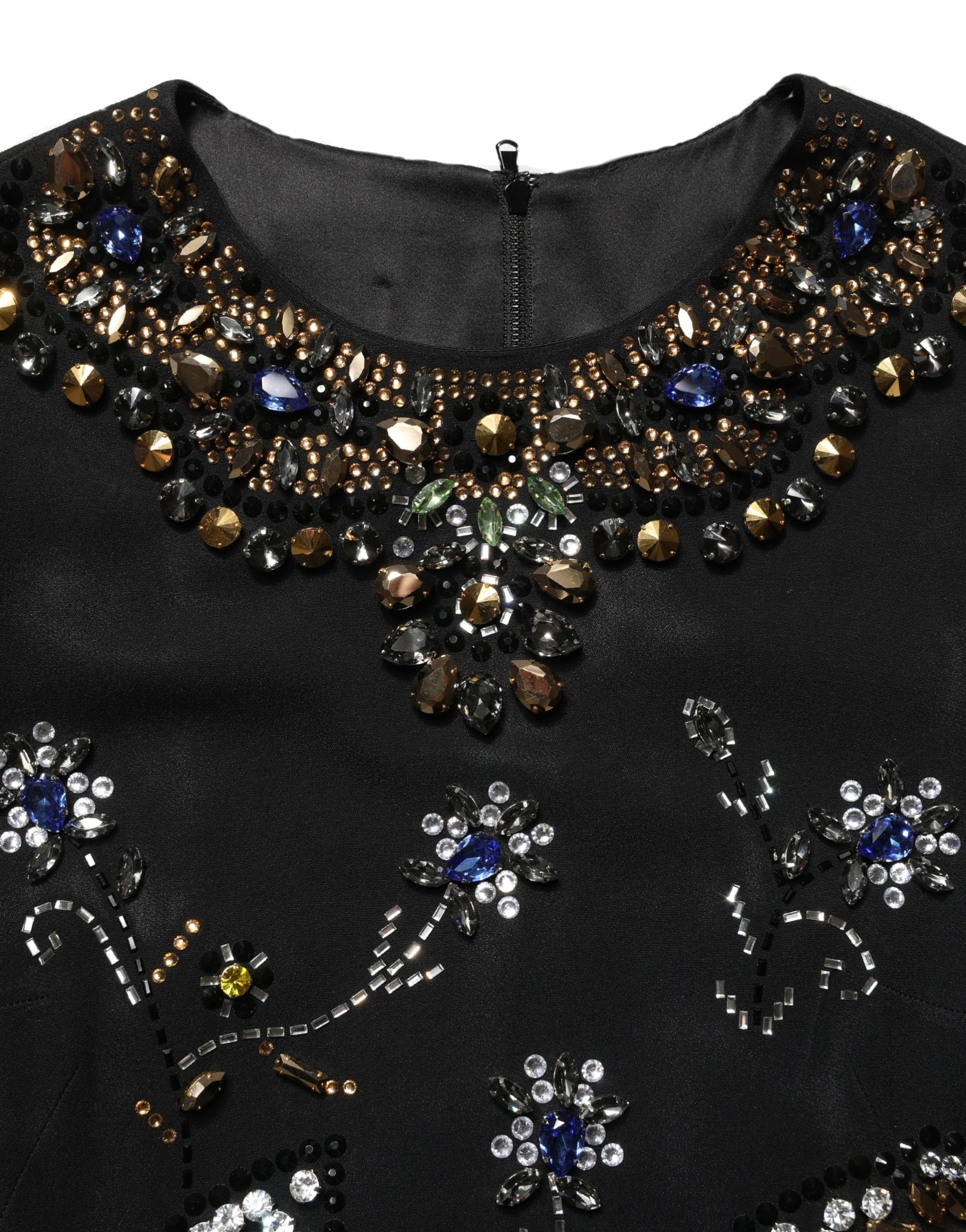 Dolce &amp; Gabbana Black Sleeveless Floral Bead Embellishments Dress