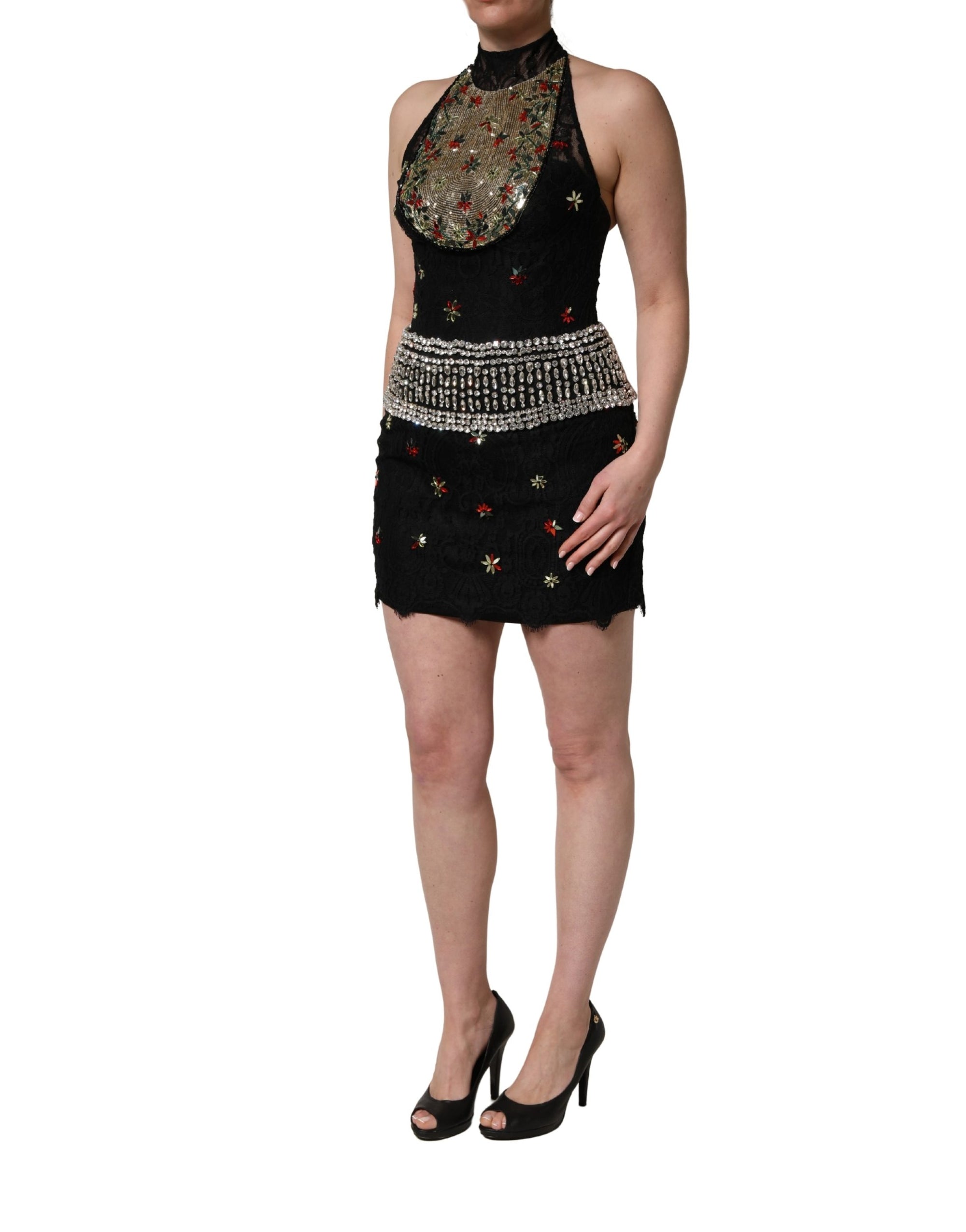 Dolce &amp; Gabbana Black Sequin Embellished Sheath Mini Dress