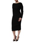 Dolce & Gabbana Black Wool Crepe Long Sleeves Midi Dress