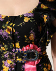 Dolce & Gabbana Black Purple Crystal Brooch Silk Midi Dress