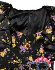 Dolce & Gabbana Black Purple Crystal Brooch Silk Midi Dress