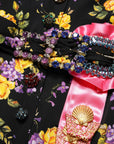 Dolce & Gabbana Black Purple Crystal Brooch Silk Midi Dress