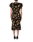 Dolce & Gabbana Black Purple Crystal Brooch Silk Midi Dress