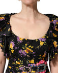 Dolce & Gabbana Black Purple Crystal Brooch Silk Midi Dress