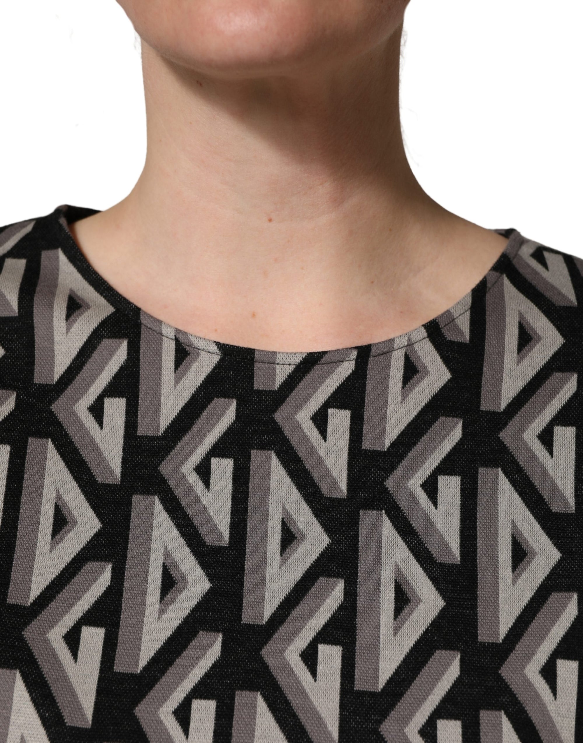 Dolce &amp; Gabbana Black Logo Print Cotton Knee Length Dress