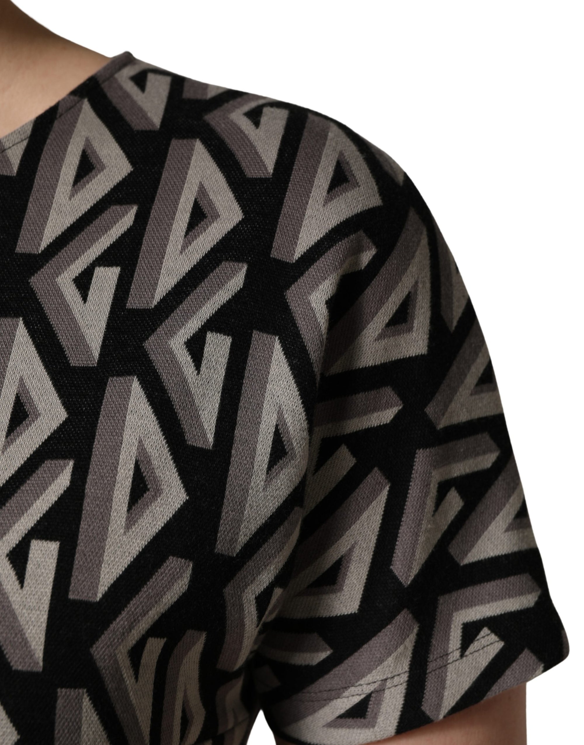 Dolce &amp; Gabbana Black Logo Print Cotton Knee Length Dress