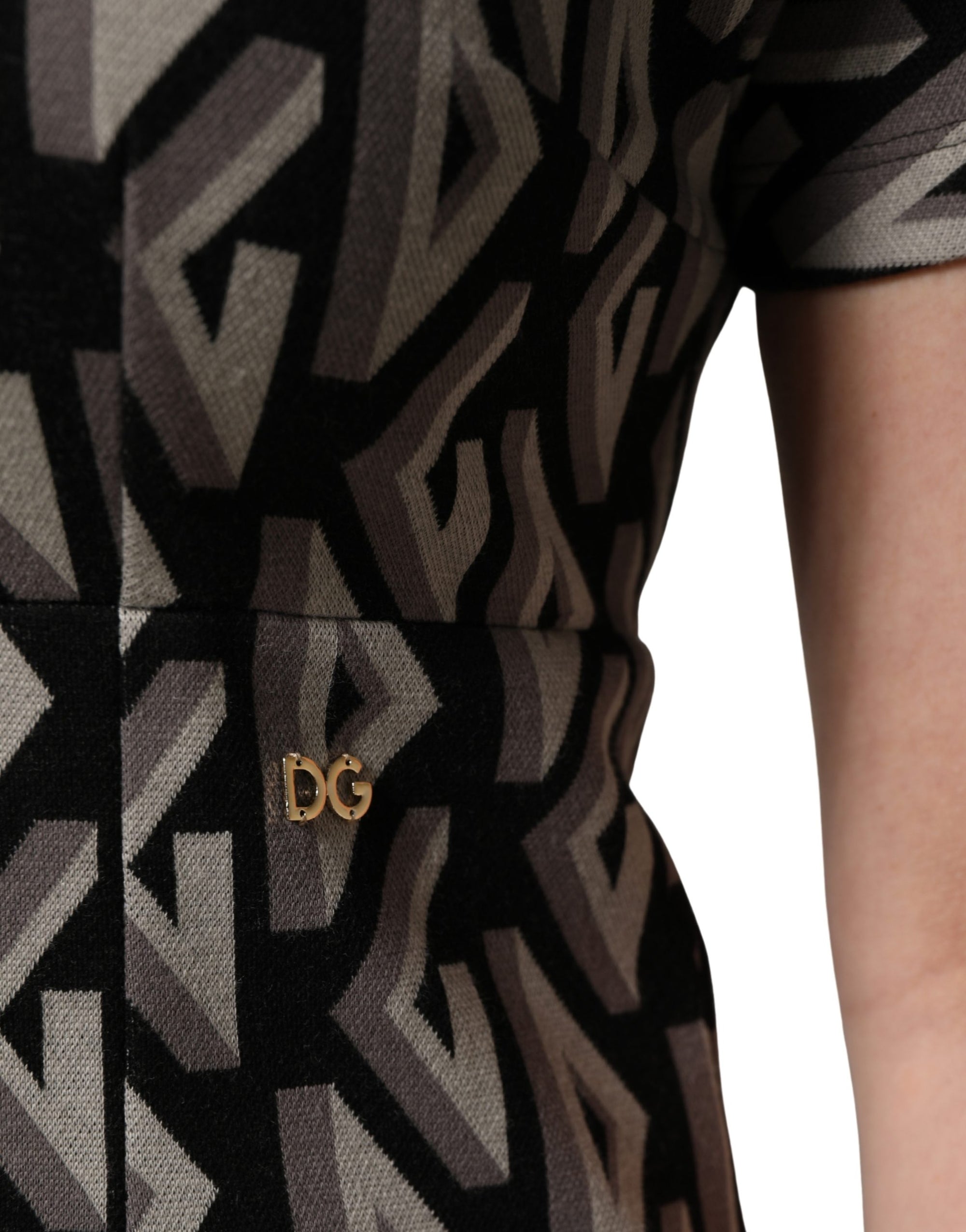 Dolce &amp; Gabbana Black Logo Print Cotton Knee Length Dress