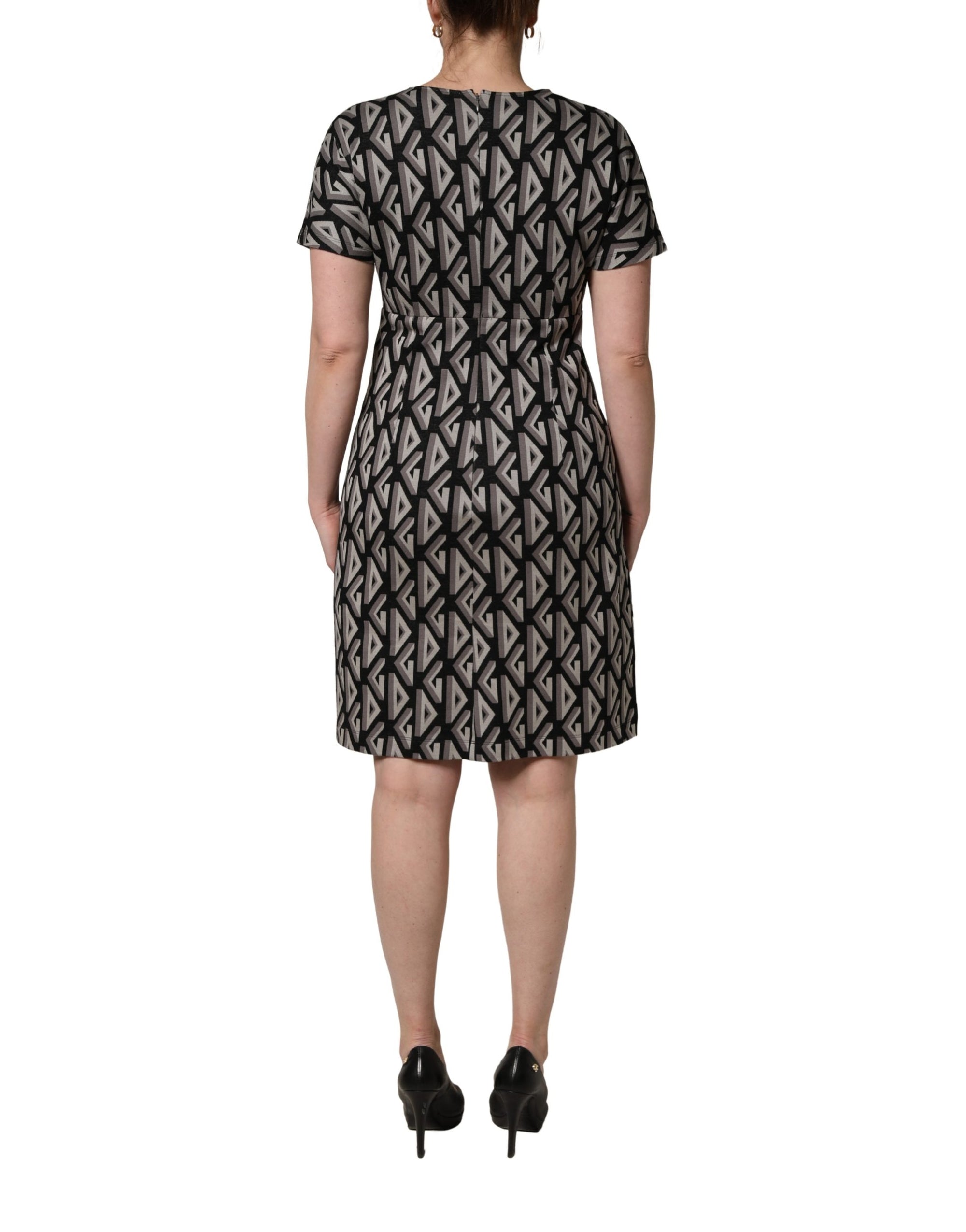 Dolce &amp; Gabbana Black Logo Print Cotton Knee Length Dress