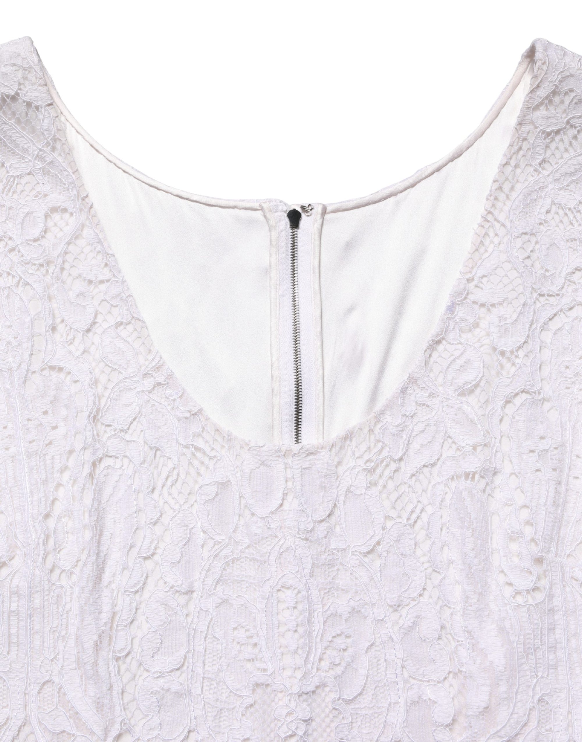 Dolce &amp; Gabbana White Floral Lace Sleeveless Midi Dress