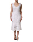 Dolce & Gabbana White Floral Lace Sleeveless Midi Dress