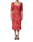 Dolce & Gabbana Red Paisley Floral Print Sheath Midi Dress