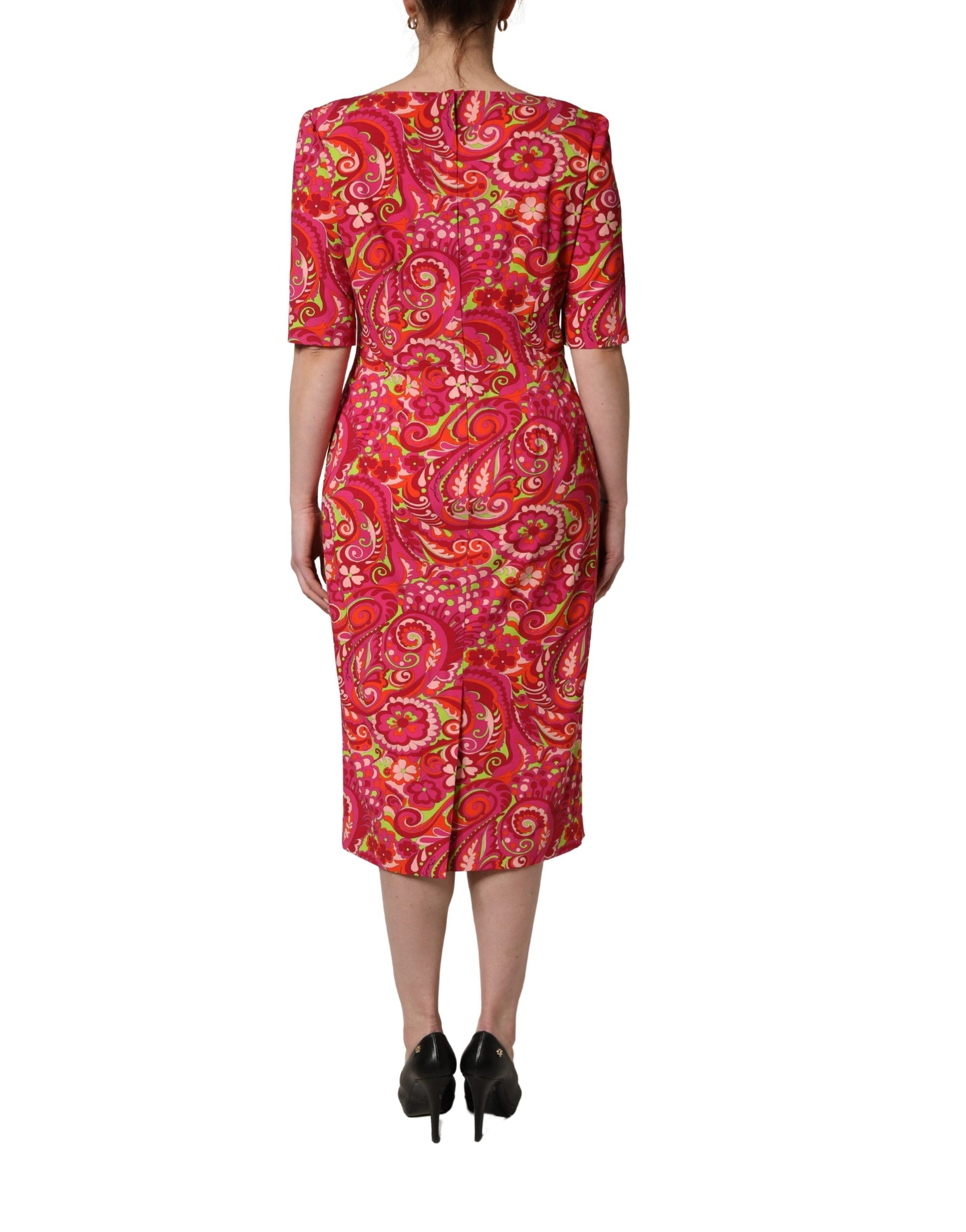 Dolce &amp; Gabbana Red Paisley Floral Print Sheath Midi Dress