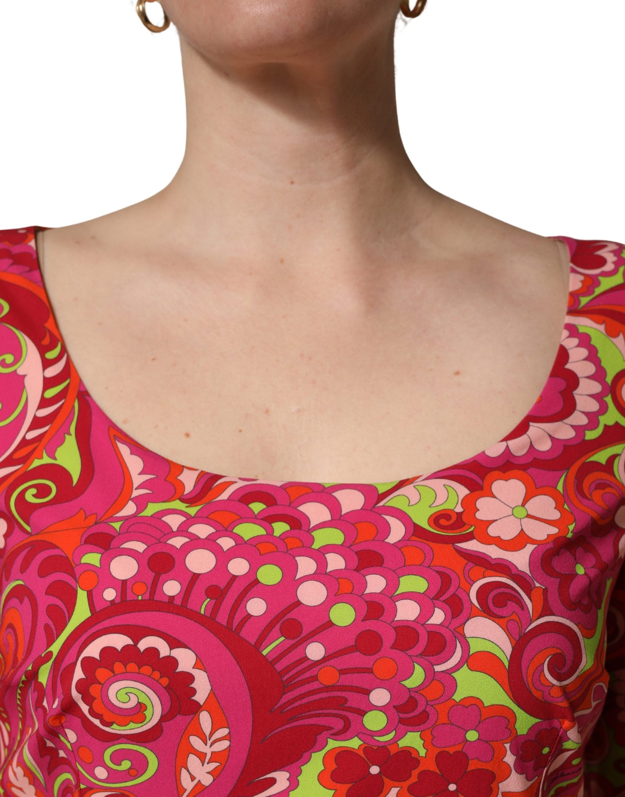 Dolce &amp; Gabbana Red Paisley Floral Print Sheath Midi Dress