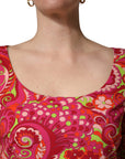 Dolce & Gabbana Red Paisley Floral Print Sheath Midi Dress