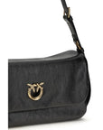 PINKO Black Calf Leather Bos Taurus Shoulder Bag