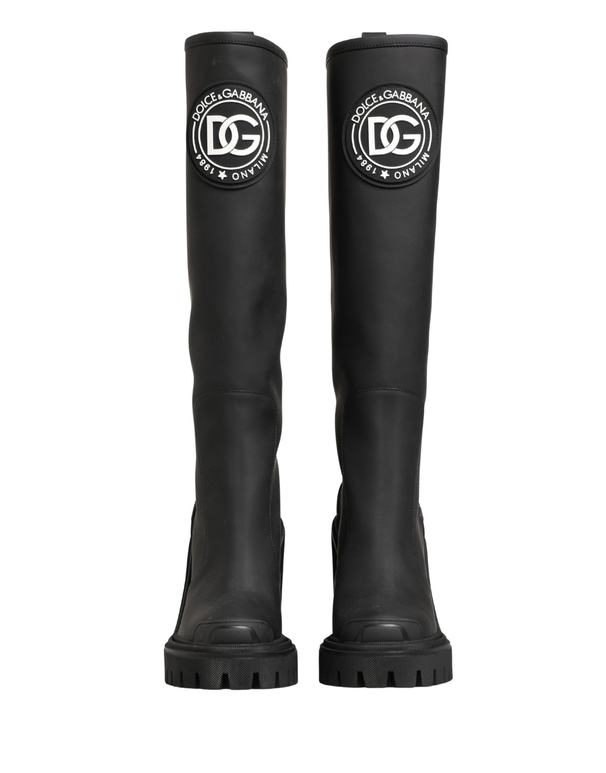 Dolce &amp; Gabbana Black Rubberised Leather High Boots Shoes