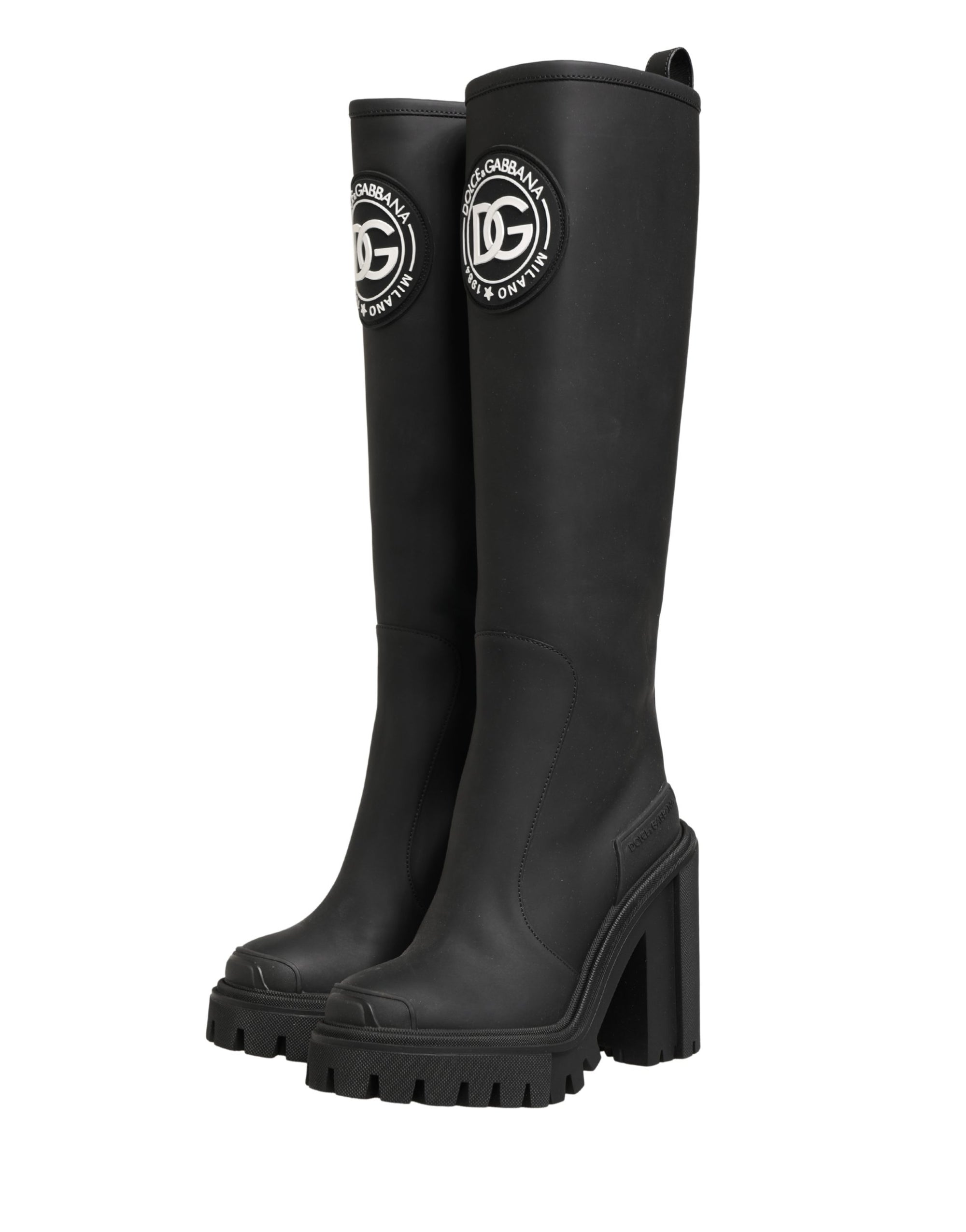 Dolce &amp; Gabbana Black Rubberised Leather High Boots Shoes