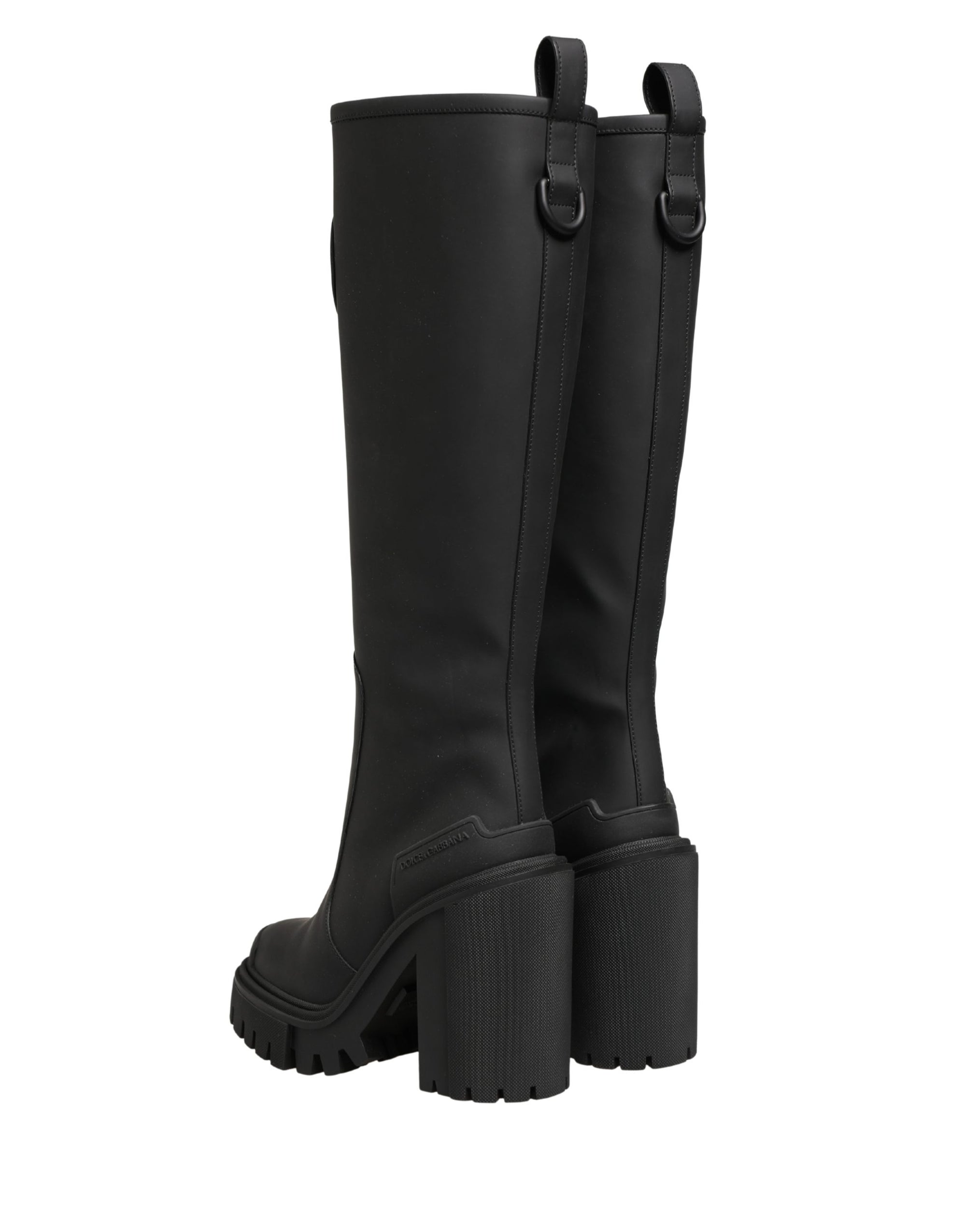 Dolce &amp; Gabbana Black Rubberised Leather High Boots Shoes