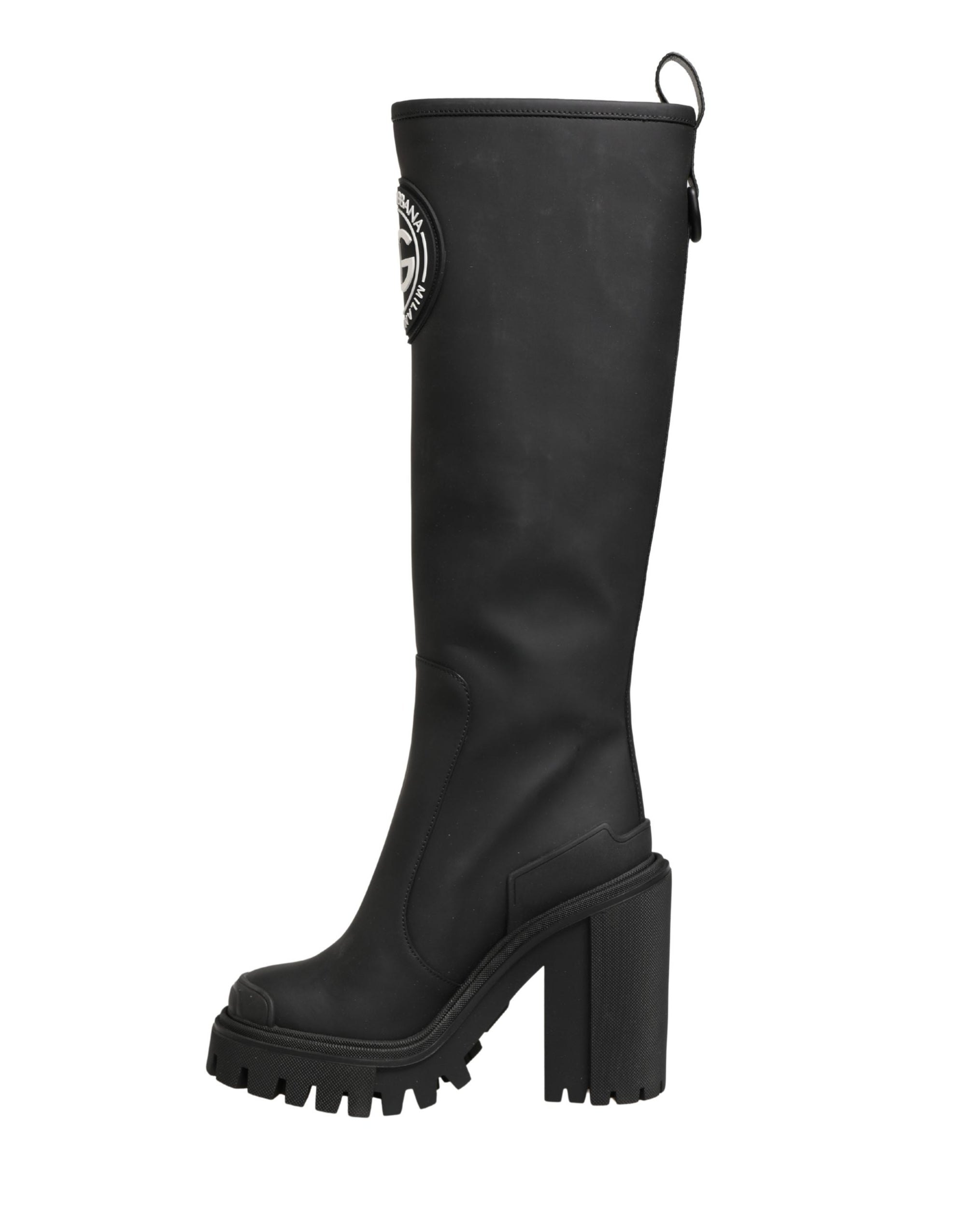 Dolce &amp; Gabbana Black Rubberised Leather High Boots Shoes