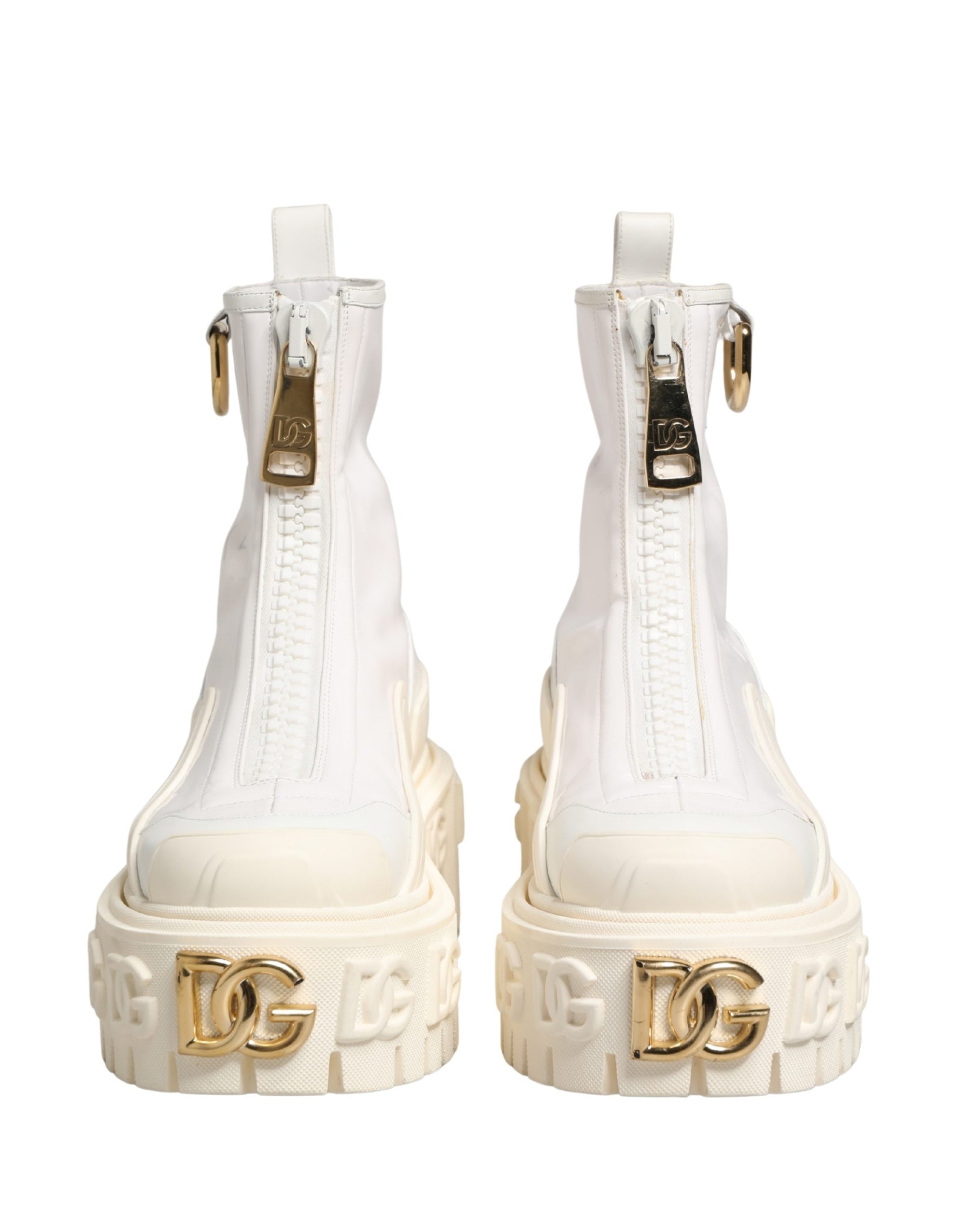 Dolce &amp; Gabbana White Leather Rubber Logo Ankle Boots Shoes