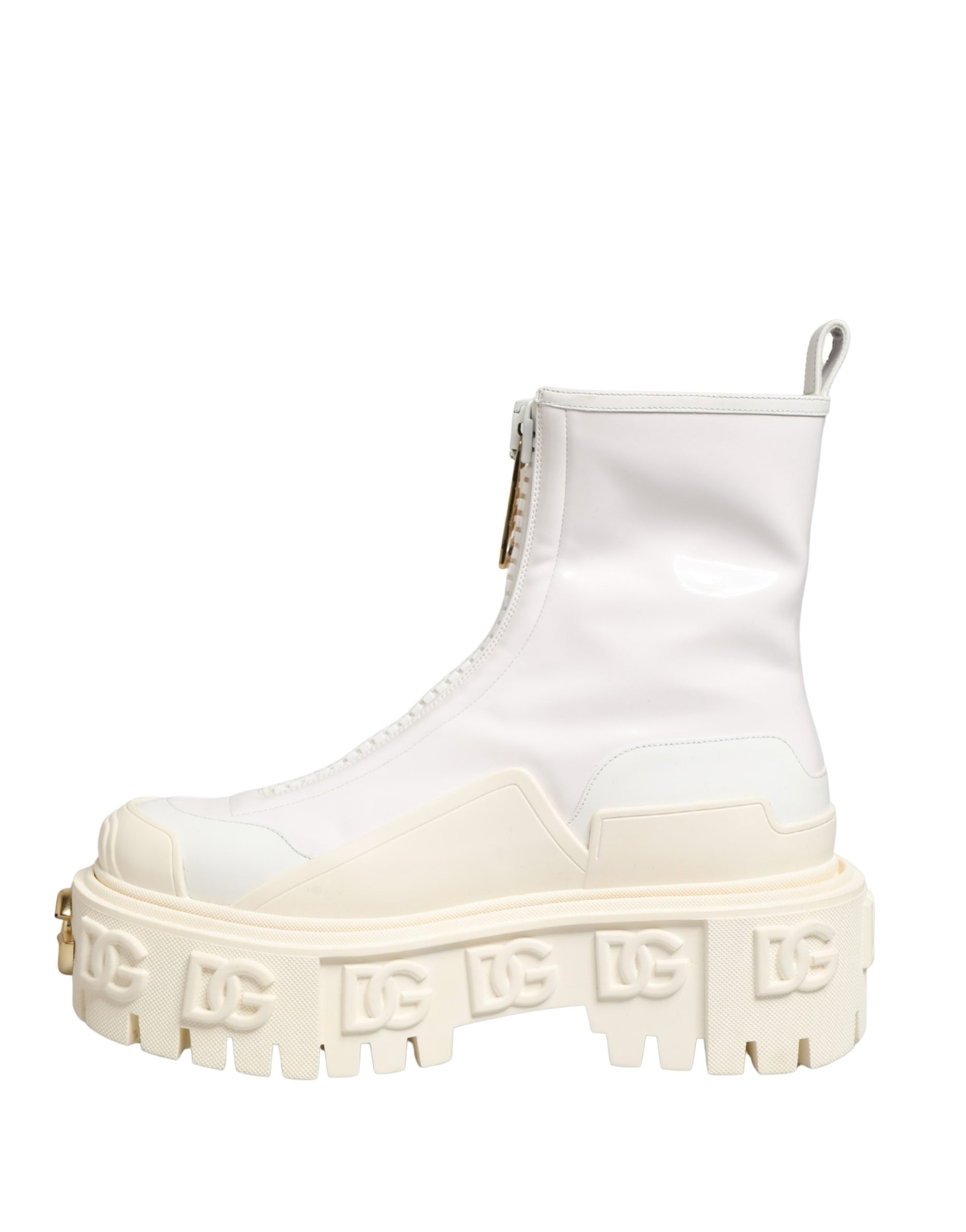Dolce &amp; Gabbana White Leather Rubber Logo Ankle Boots Shoes