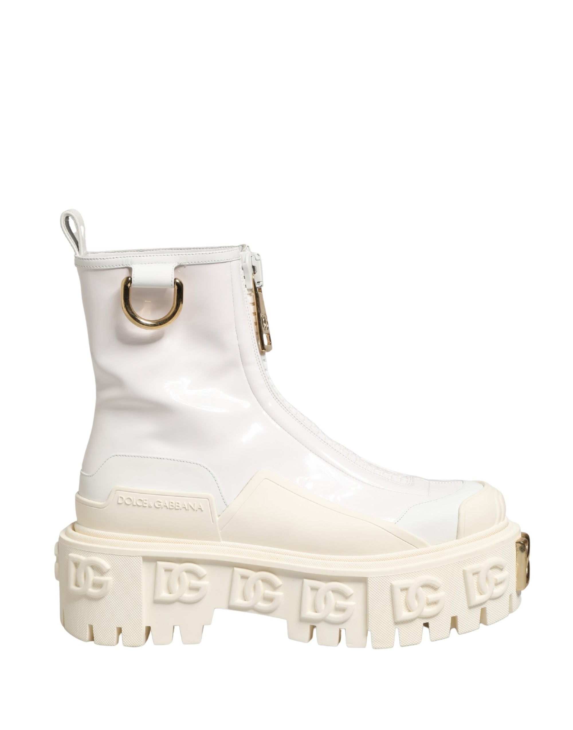 Dolce &amp; Gabbana White Leather Rubber Logo Ankle Boots Shoes