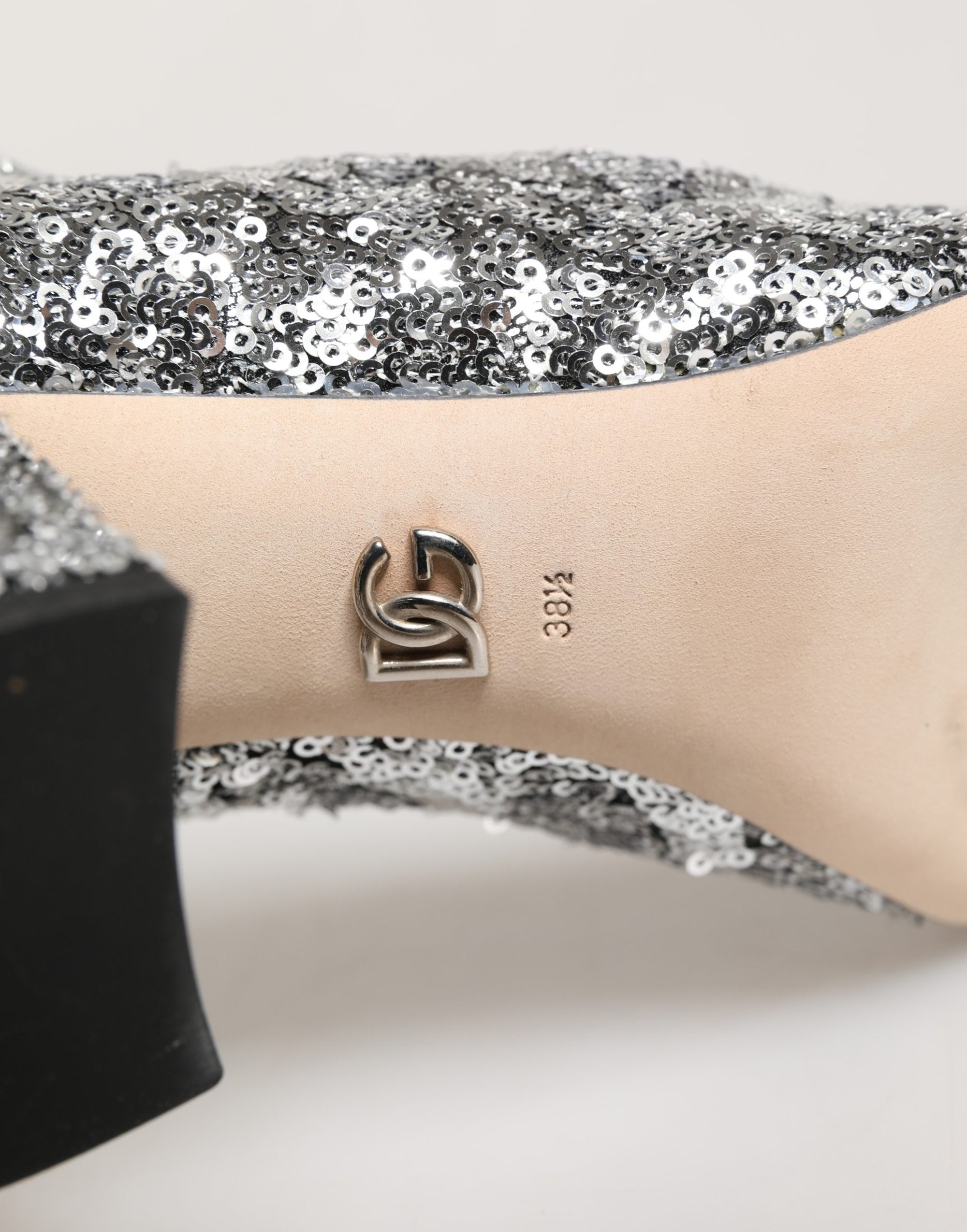 Dolce &amp; Gabbana Silver Sequined Short Boots Stretch Shoes