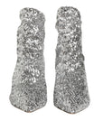 Dolce & Gabbana Silver Sequined Short Boots Stretch Shoes
