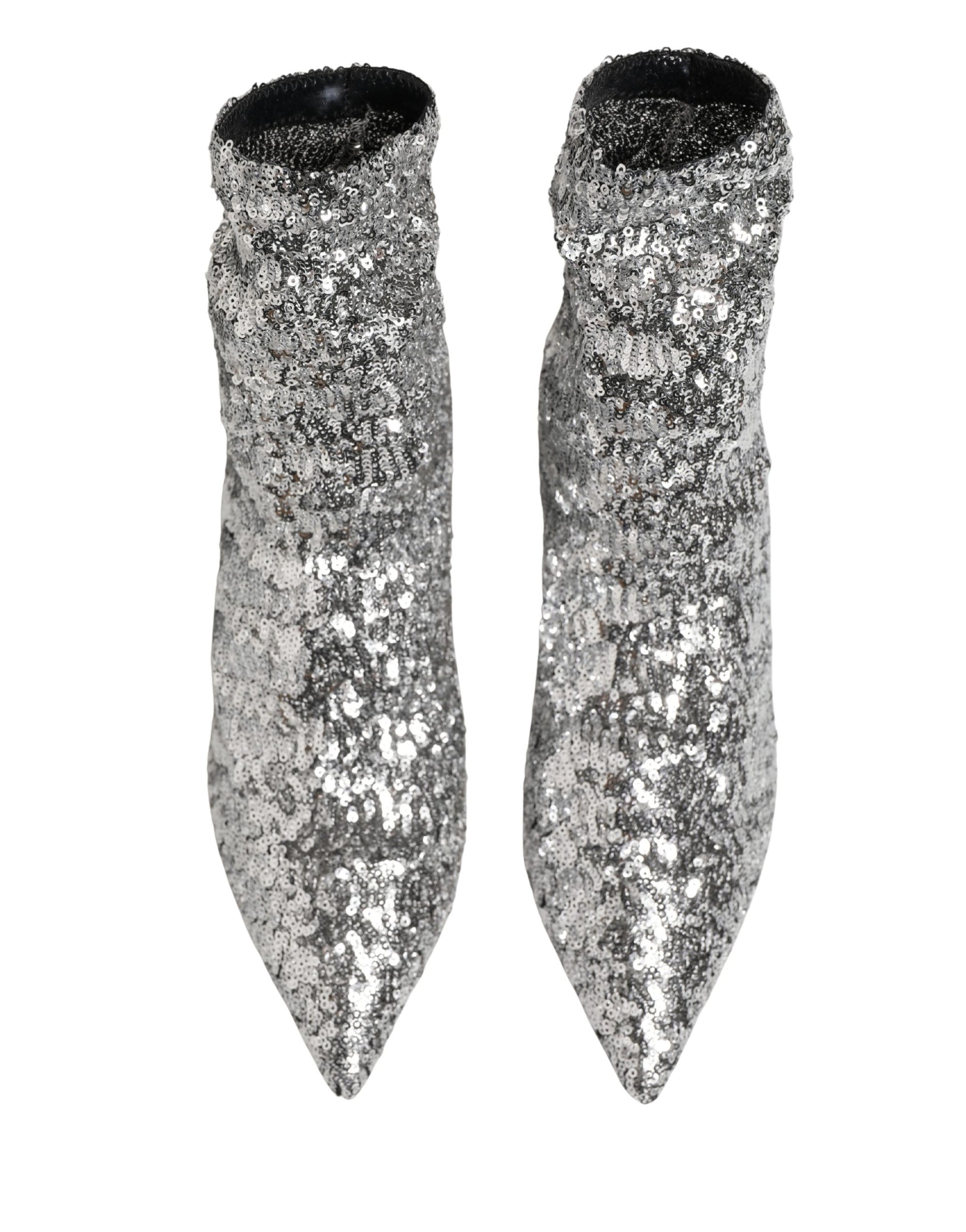 Dolce &amp; Gabbana Silver Sequined Short Boots Stretch Shoes