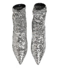 Dolce & Gabbana Silver Sequined Short Boots Stretch Shoes
