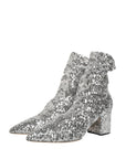 Dolce & Gabbana Silver Sequined Short Boots Stretch Shoes