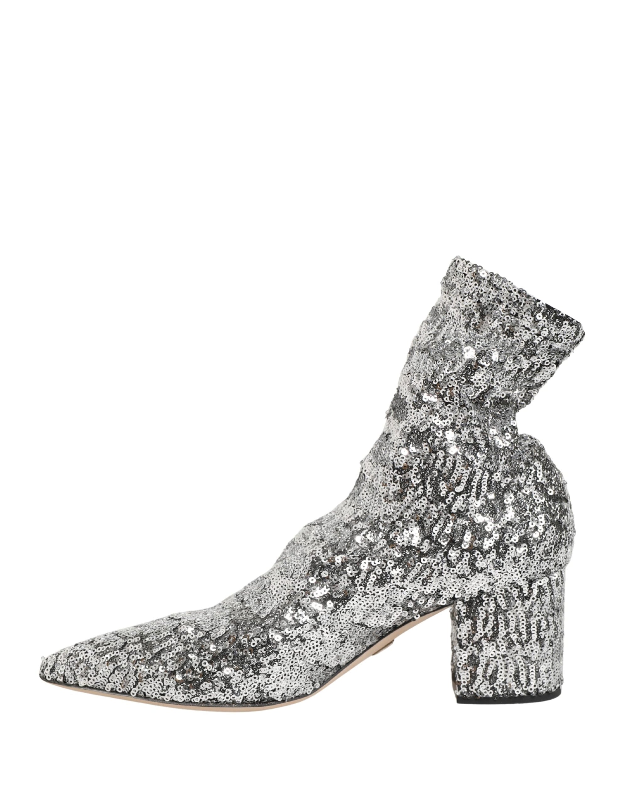 Dolce &amp; Gabbana Silver Sequined Short Boots Stretch Shoes
