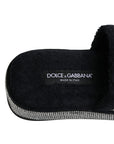 Dolce & Gabbana Black Crystal Embellished Platform Slides Shoes