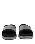 Dolce & Gabbana Black Crystal Embellished Platform Slides Shoes